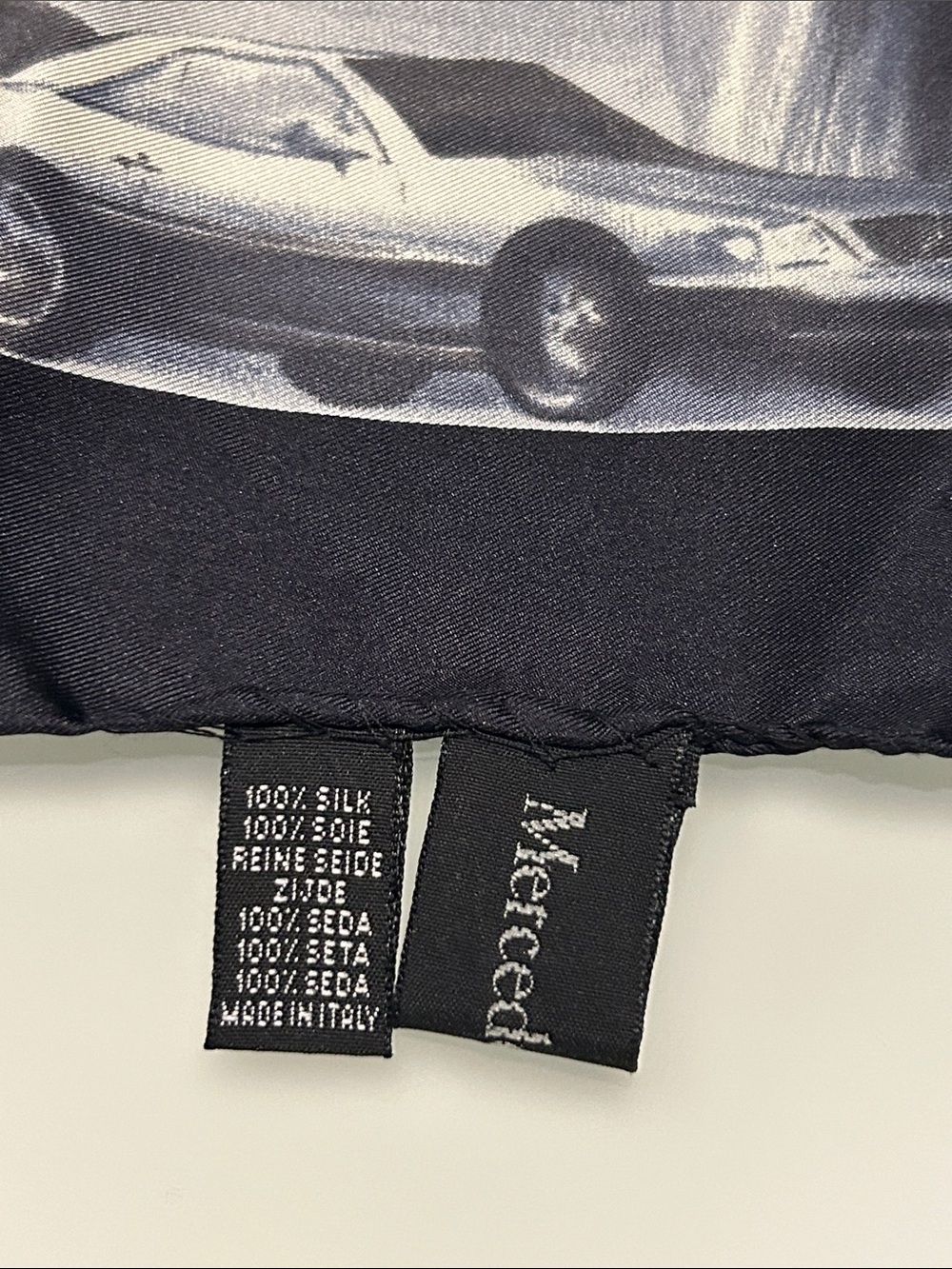 Mercedes-Benz Black and Gray Scarf - 100% Silk. 34x34 - Picture 8 of 8